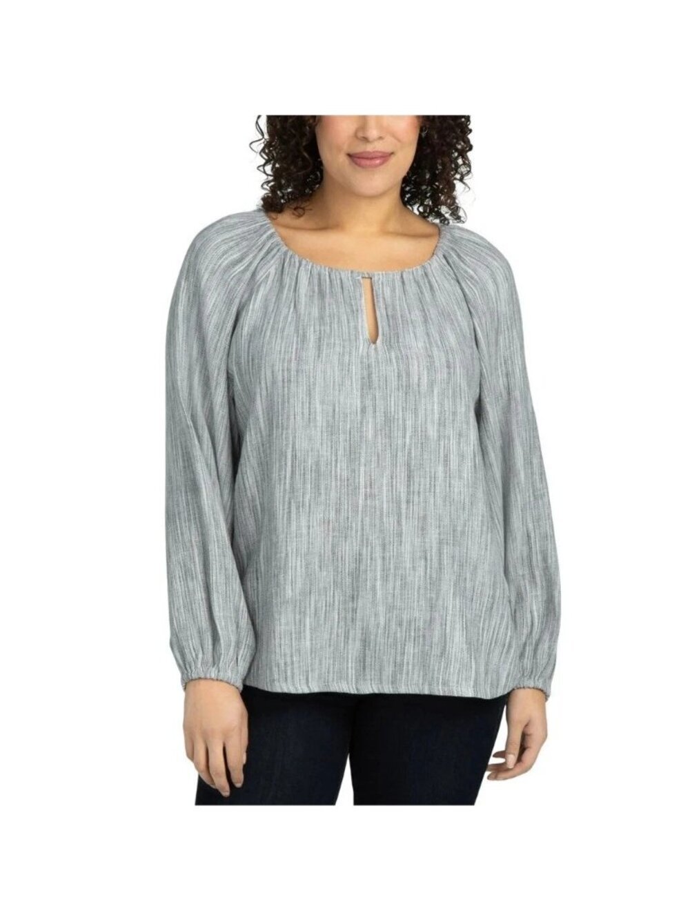 NWT Boston Traders Women's M Blue Striped Long Sleeve Linen Blend Blouse